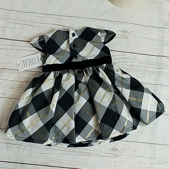 Infant Carter's Plaid Black White Gold Dress New - Picture 2 of 2